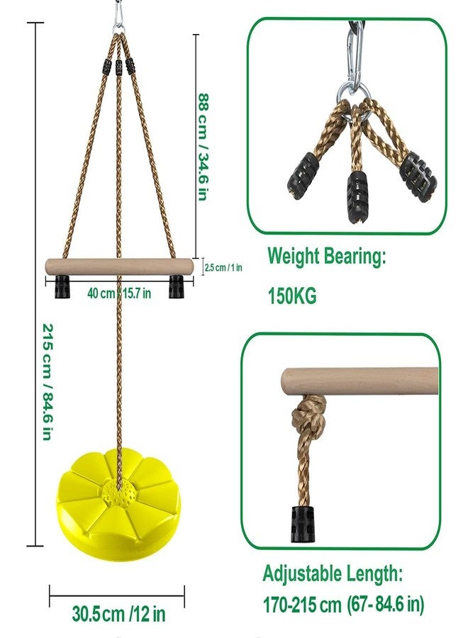 REZNOR أرجوحة قرصية للأطفال من ريزنور، ملحقات مجموعة الأرجوحة، قضبان تسلق قابلة لتعديل الارتفاع 7 أقدام، أرجوحة شجرة للفناء الخلفي، أصفر - Image 2